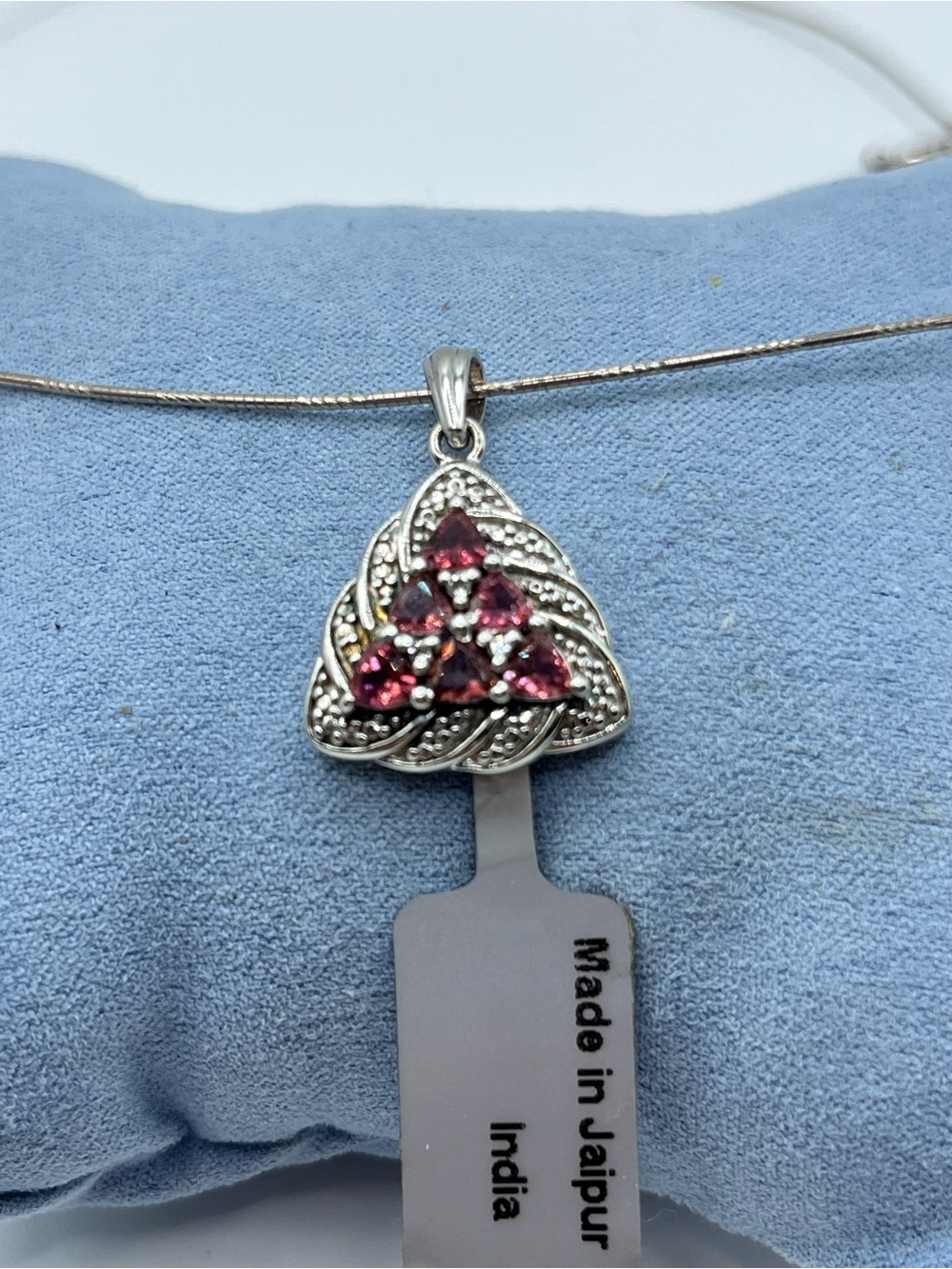 Pink Tourmaline Gemstone Pink Filigree Pendant Necklace Sterling Silver 925